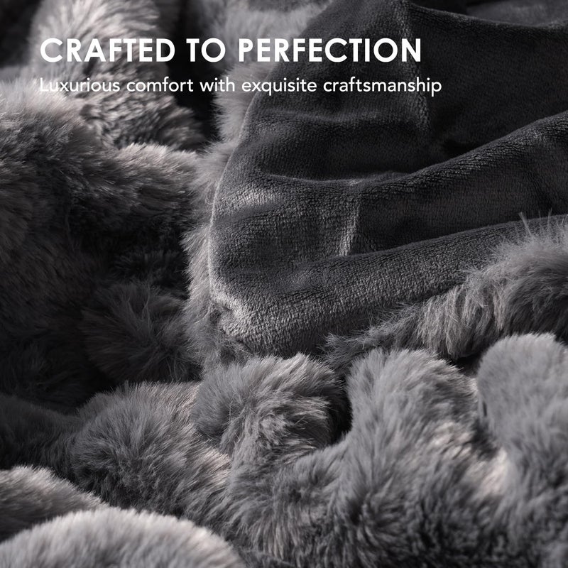 EVERGRACE Luxurious Soft Faux Rabbit Fur Throw Blanket, Cozy Fuzzy Plush Warm Throws for Couch Bed Sofa Chair Decor, Ruched Bubble Fluffy Blanket with Reversible Velvet, 50" x 60", Charcoal Gray - Image 4